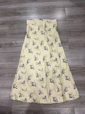 French Connection yellow Maxi Skirt with Blue Blossoms M